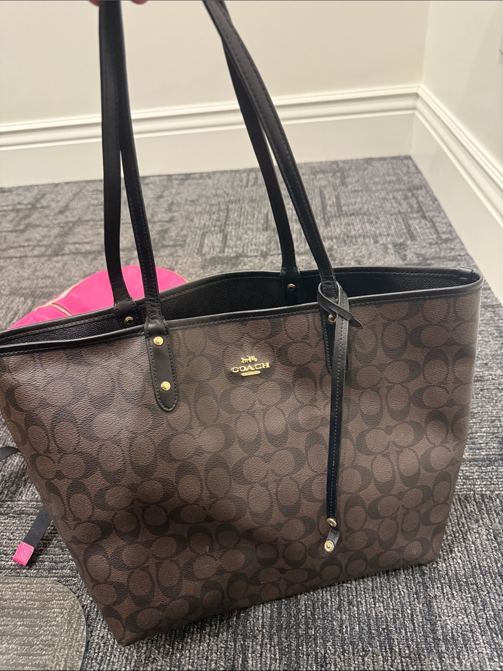 Coach Brown Signature Canvas Tote with Black Trim